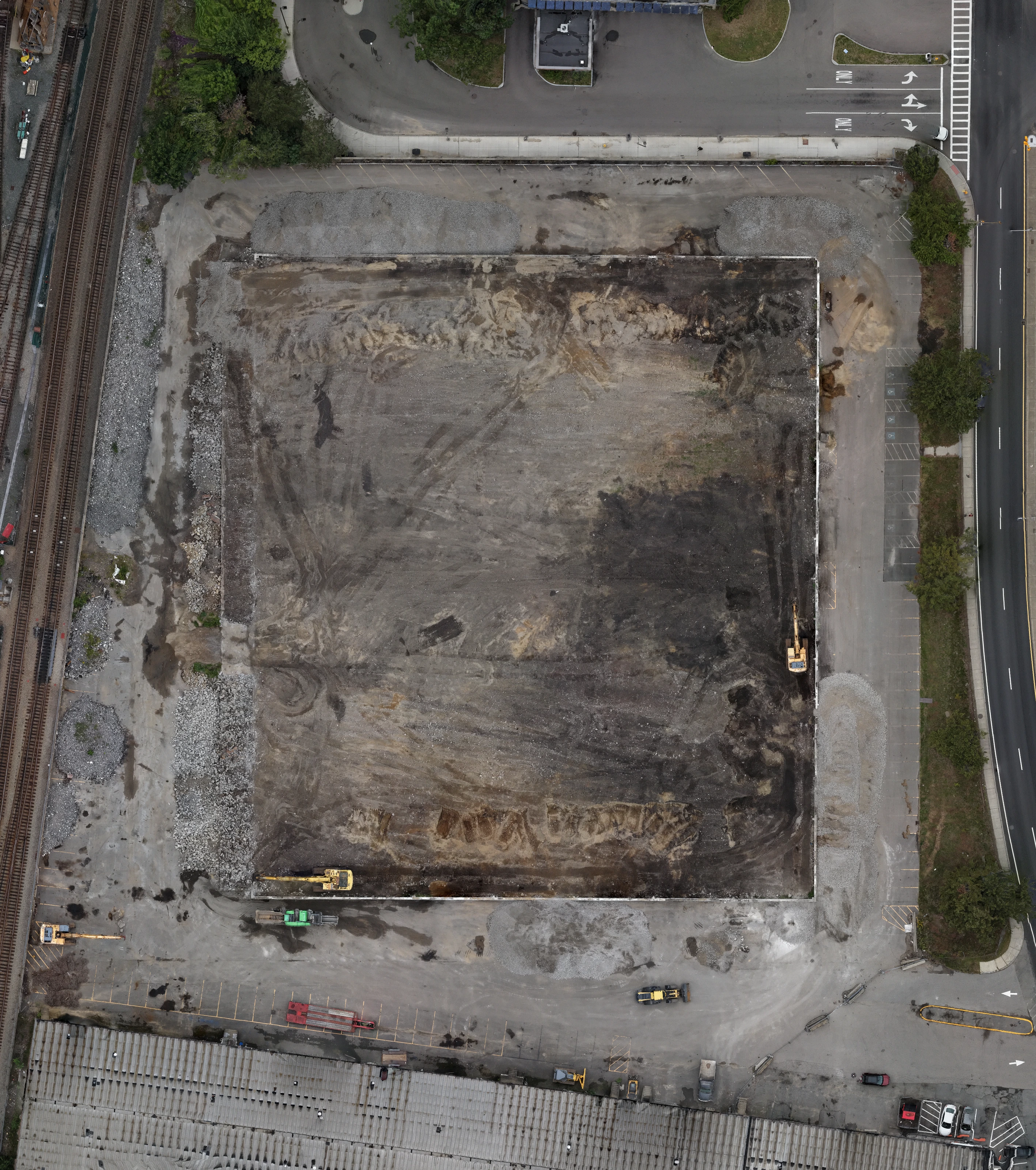 Ivory Street orthomosaic showing the site footprint, access roads, and railway, captured August 22, 2026